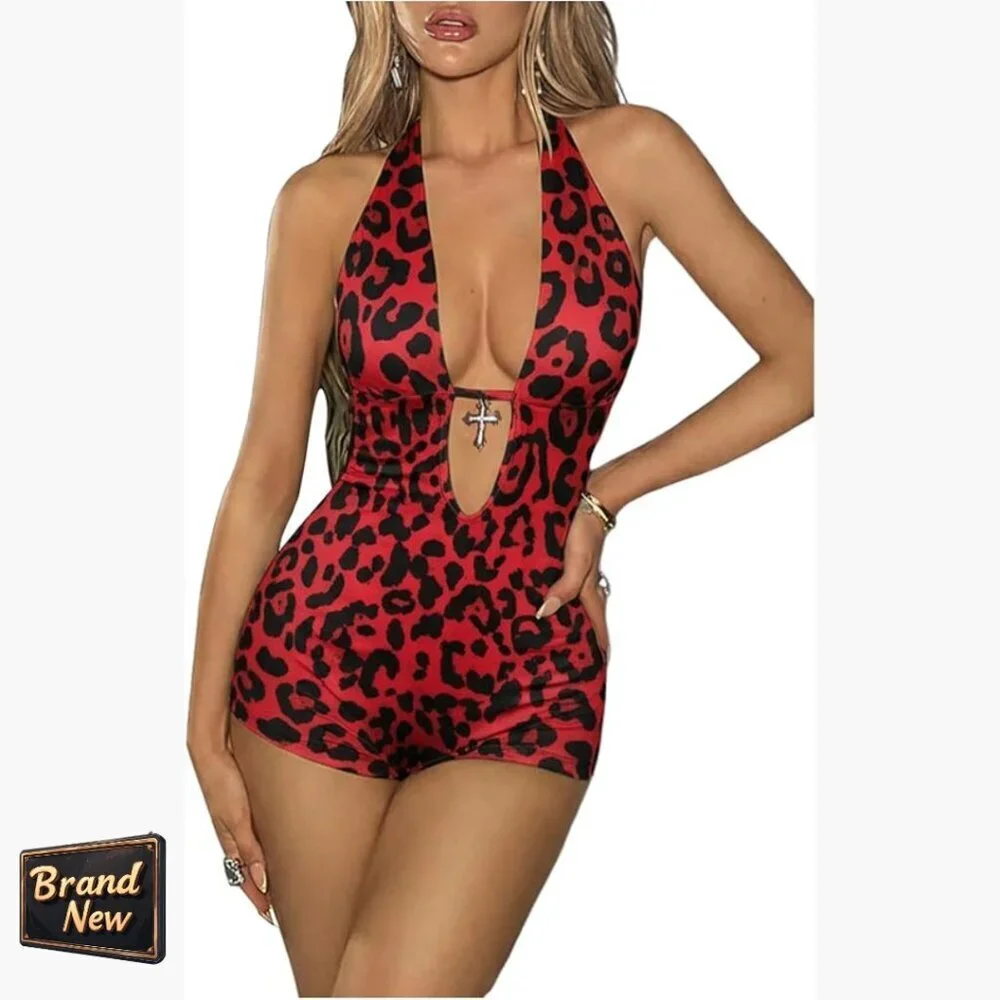 Women's X-Large Halter Backless Jumpsuit Polyester Club Rave Outfit